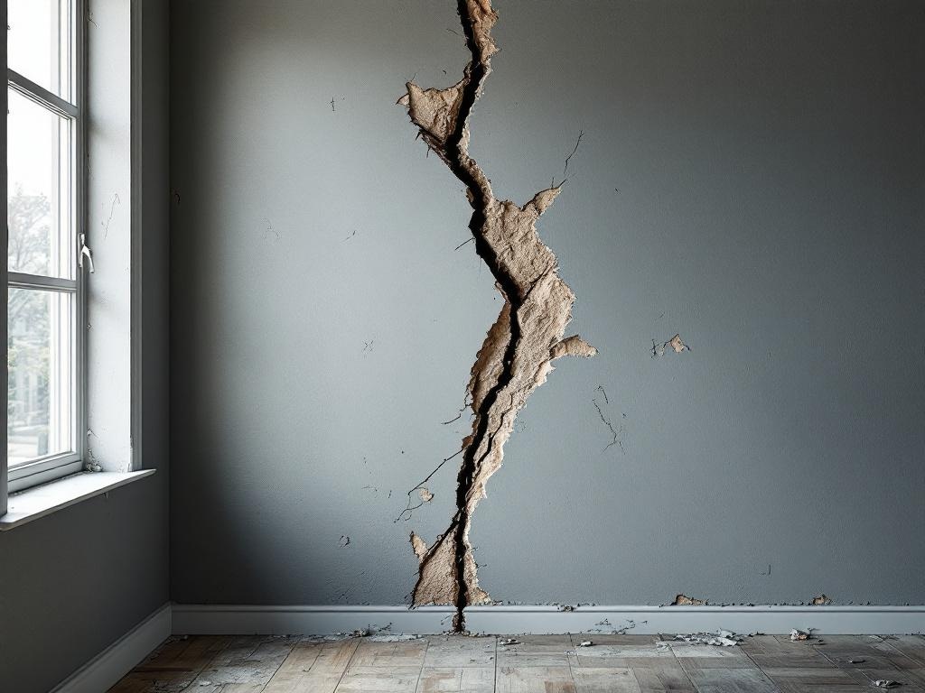Fissure structurelle sur un mur révélant un vice caché après l'achat d'un bien immobilier