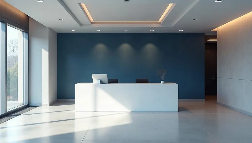 Banque d’accueil vide dans le hall d’un bâtiment administratif