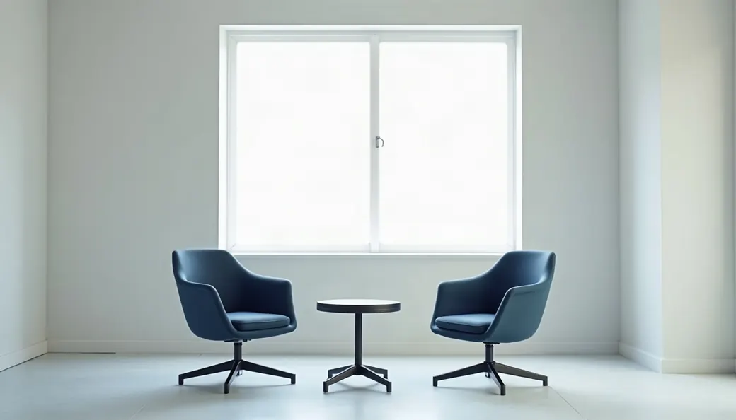 Deux fauteuils face à face dans une salle claire, entretien préalable au licenciement