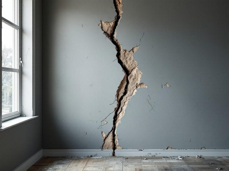 Fissure structurelle sur un mur révélant un vice caché après l'achat d'un bien immobilier
